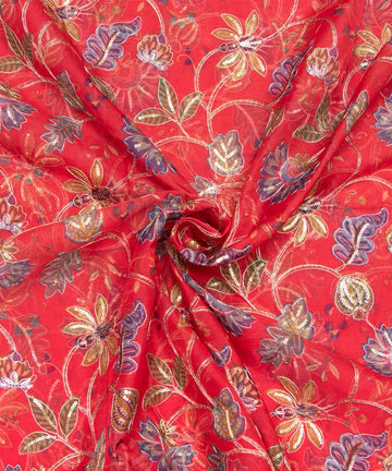Gajari Floral Print Organza Embroidery Fabric
